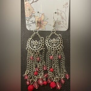 Paparazzi Elegant Silver and Red Dangle Earrings